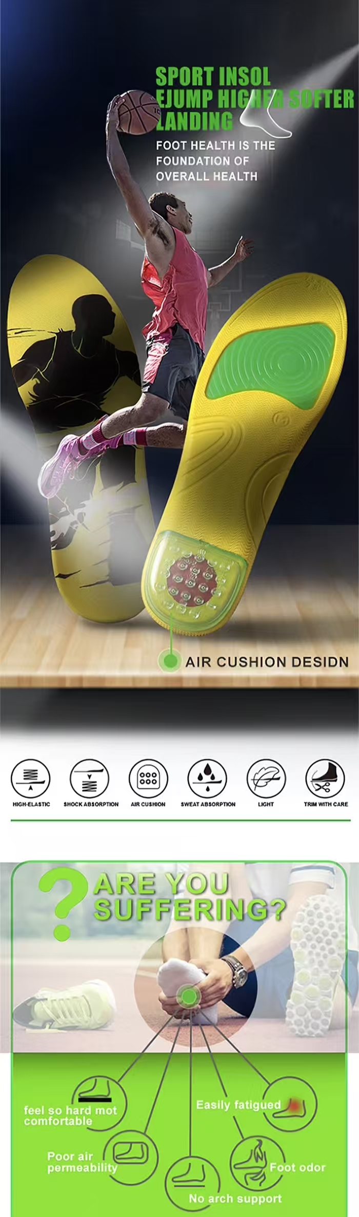 Arch inserts for running shoes with GEL cushioning - absorbs 40% more impact on pavement
